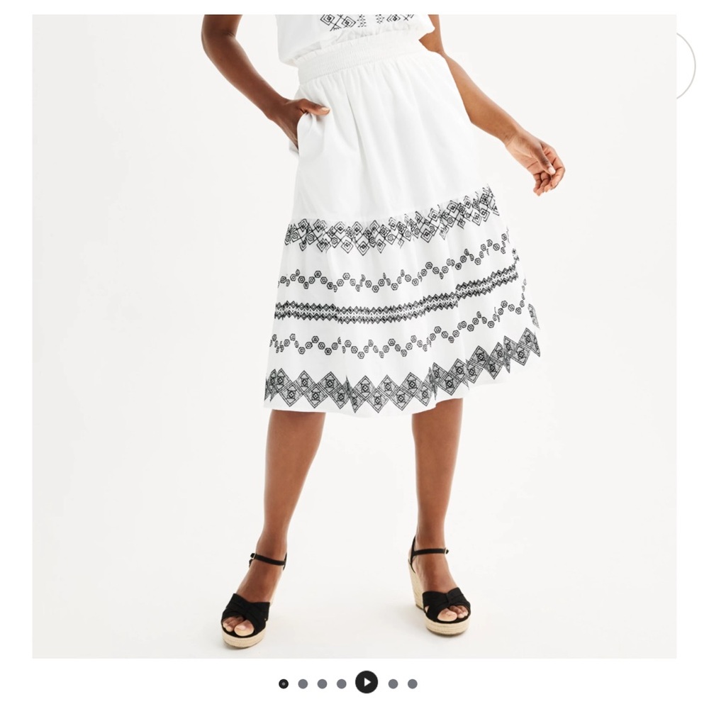 Draper Jame Embroidered Midi Skirt Womens XL Black/White Smocked Waist A-Line #6
